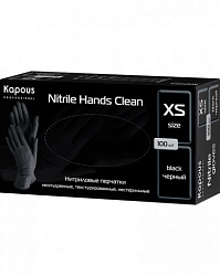 Перчатки Kapous нитриловые неопудренные,черные XS 100 шт.